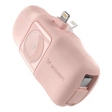 MINI POWERBANK WOZINSKY WF16-YLS 5000MAH 15W LIGHTNING Z WBUDOWANYM KABLEM USB-C I ŁADOWARKĄ DO APPLE WATCH - RÓŻOWY