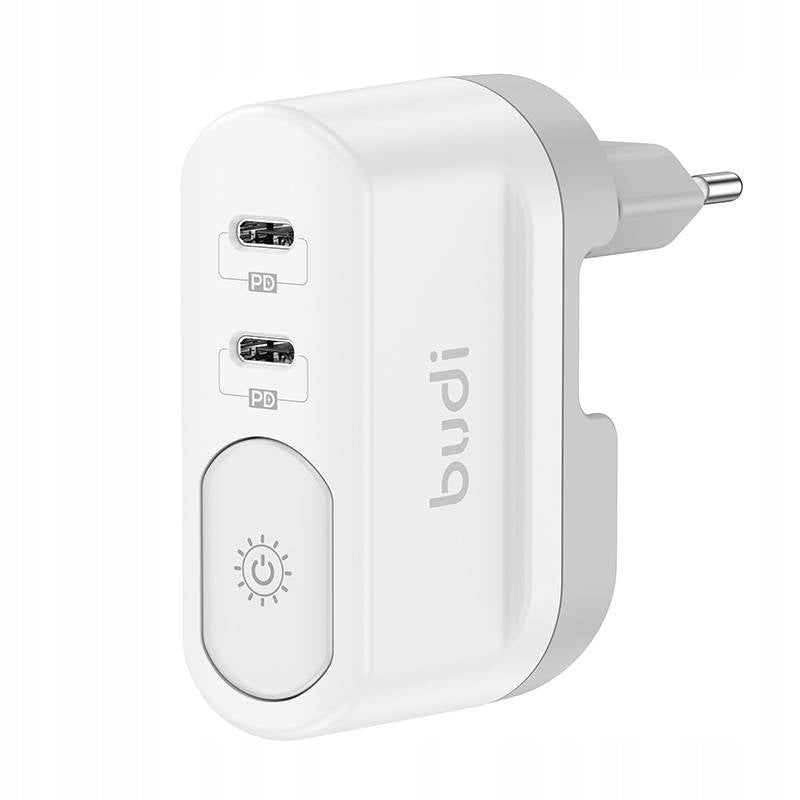 ŁADOWARKA Z LAMPKĄ BUDI 326DE 2XUSB-C 40W BIAŁA