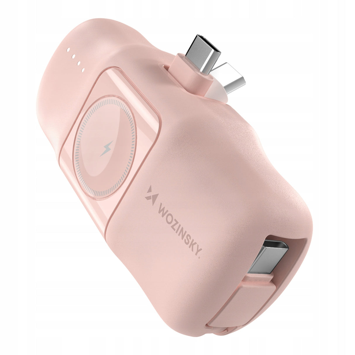 MINI POWERBANK WOZINSKY WF16-YCS 5000MAH 15W USB-C Z WBUDOWANYM KABLEM USB-C I ŁADOWARKĄ DO APPLE WATCH - RÓŻOWY
