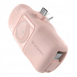 MINI POWERBANK WOZINSKY WF16-YCS 5000MAH 15W USB-C Z WBUDOWANYM KABLEM USB-C I ŁADOWARKĄ DO APPLE WATCH - RÓŻOWY