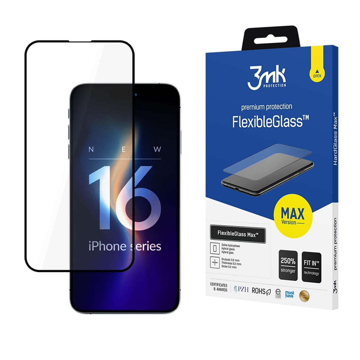 SZKŁO APPLE IPHONE 16 - 3MK FLEXIBLEGLASS MAX BLACK CZARNA RAMKA