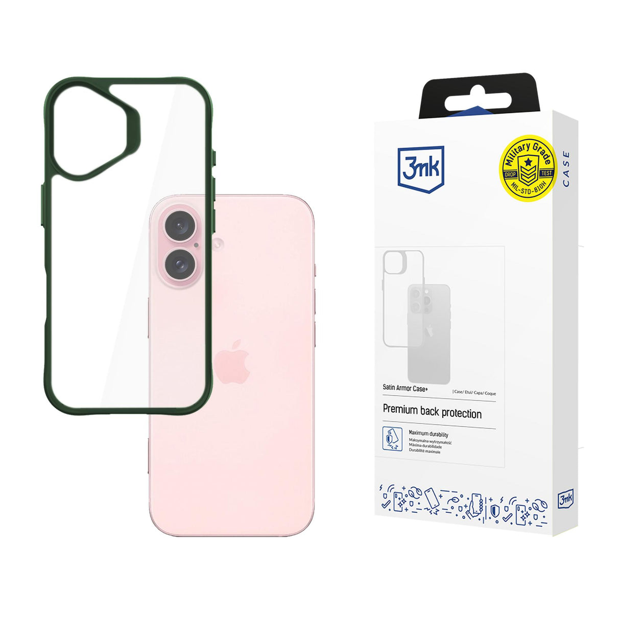 ETUI APPLE IPHONE 16 - 3MK SATIN ARMOR CASE+ GREEN ZIELONE