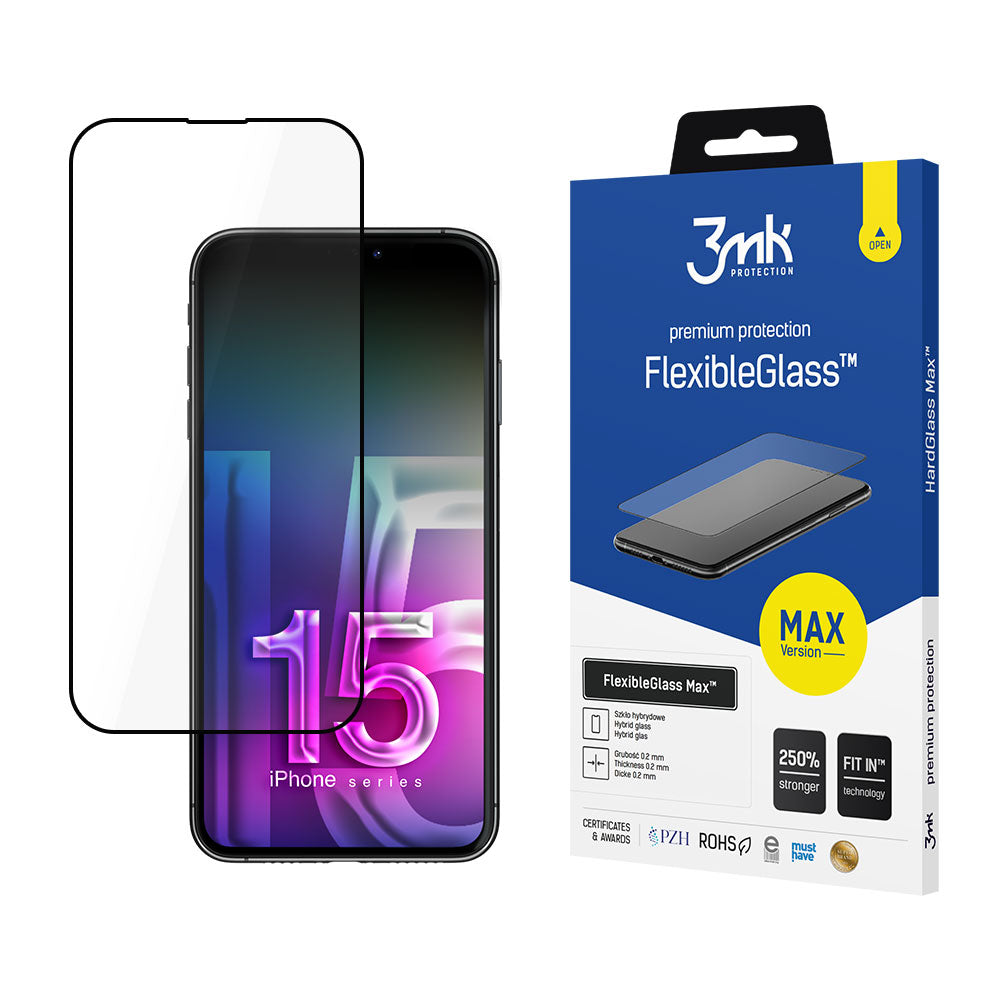 SZKŁO APPLE IPHONE 15 PLUS - 3MK FLEXIBLEGLASS MAX BLACK CZARNA RAMKA