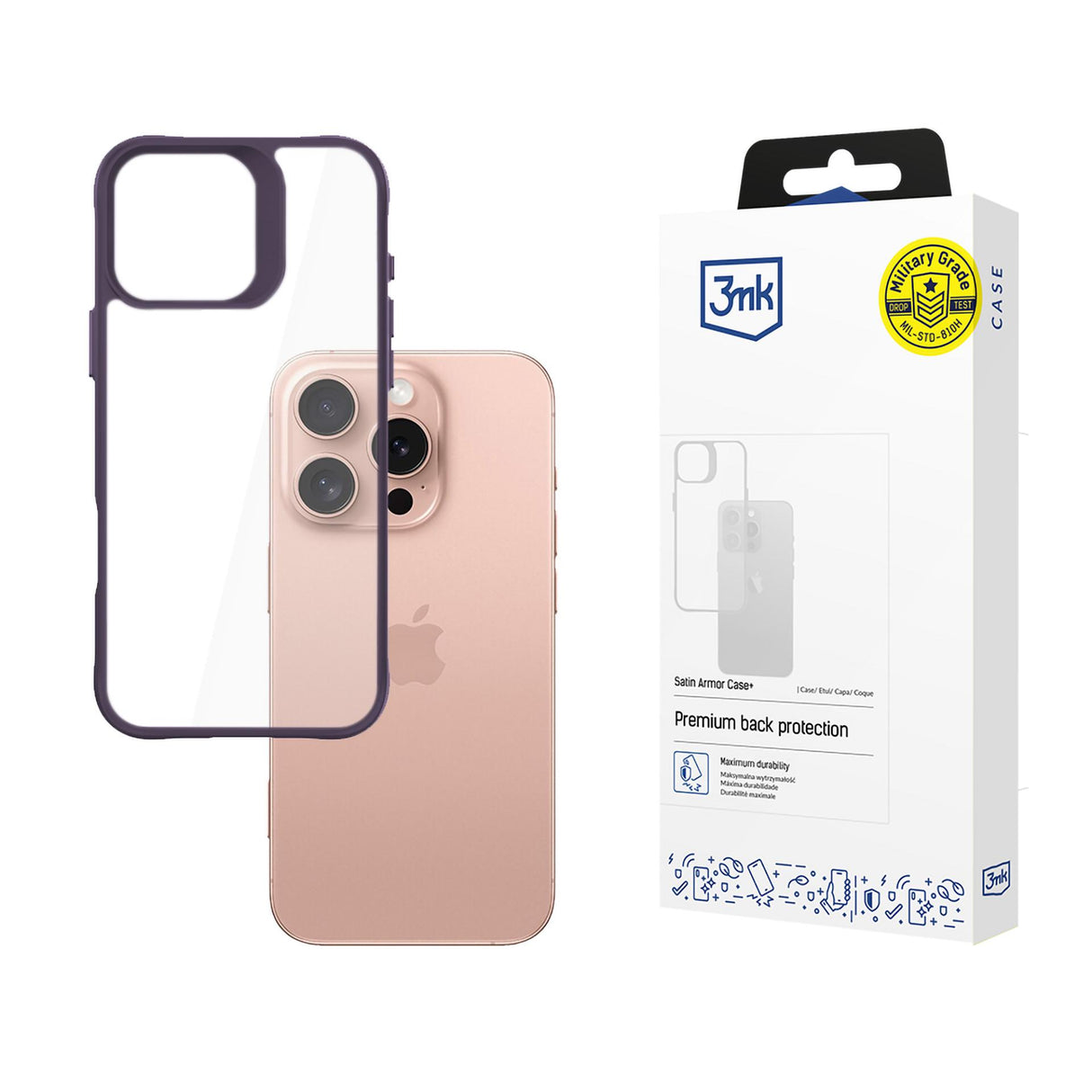 ETUI APPLE IPHONE 16 PRO - 3MK SATIN ARMOR CASE+ PURPLE FIOLETOWE