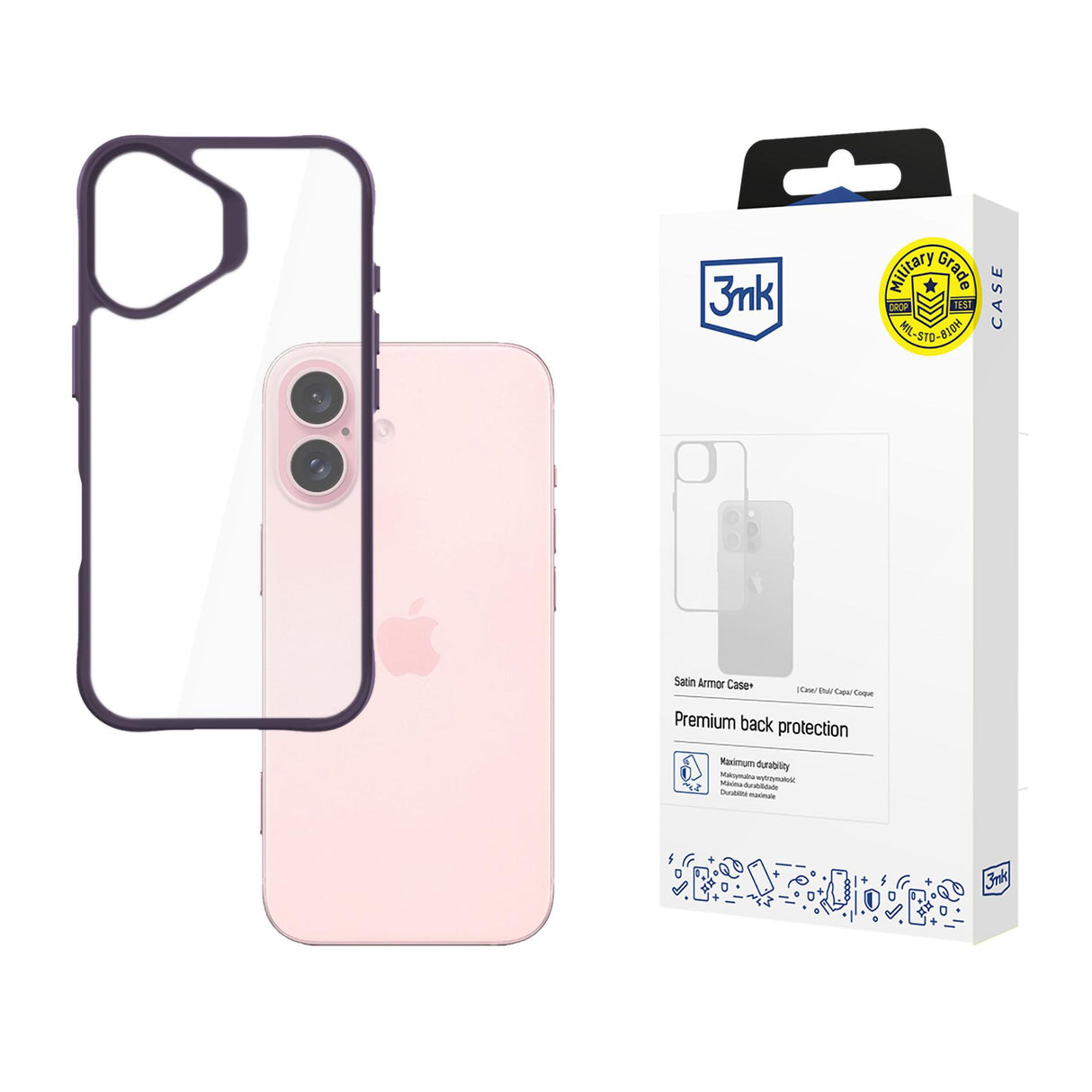 ETUI APPLE IPHONE 16 - 3MK SATIN ARMOR CASE+ PURPLE FIOLETOWE