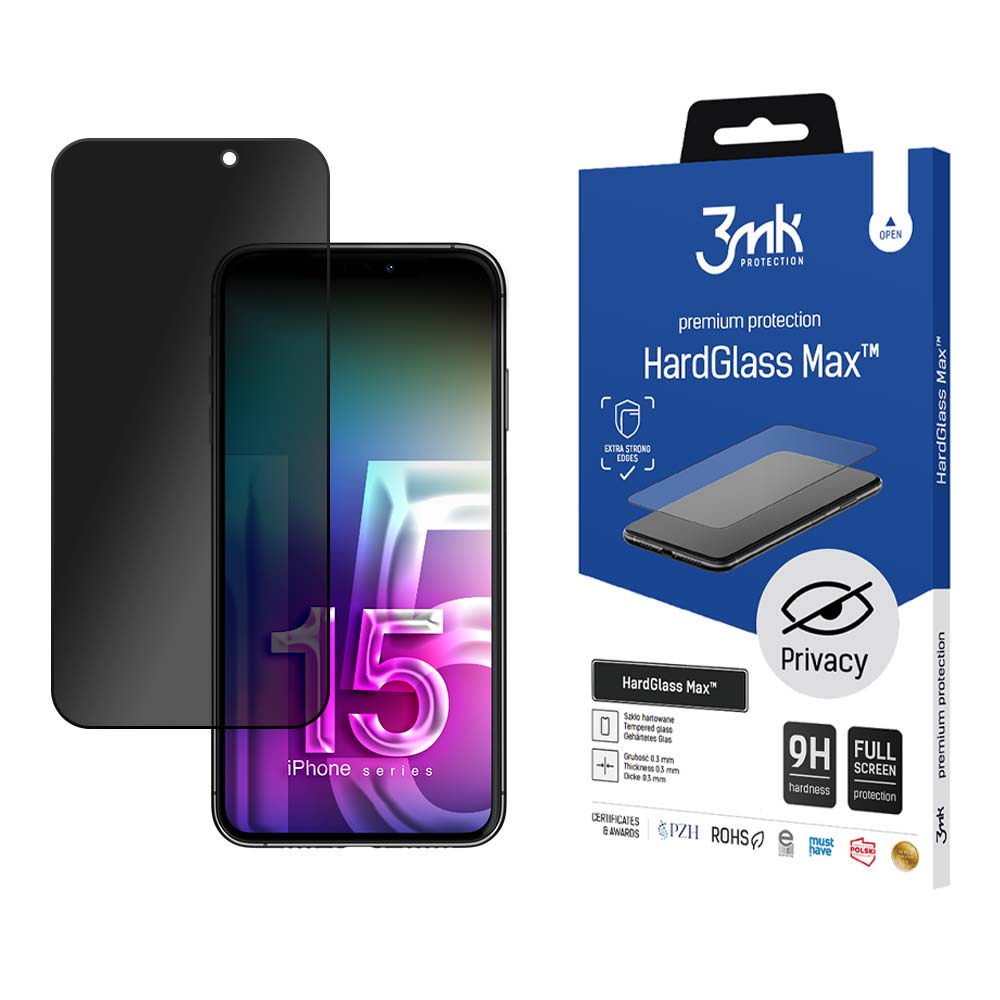 SZKŁO HARTOWANE PRYWATYZUJĄCE APPLE IPHONE 15 PRO - 3MK HARDGLASS MAX PRIVACY BLACK