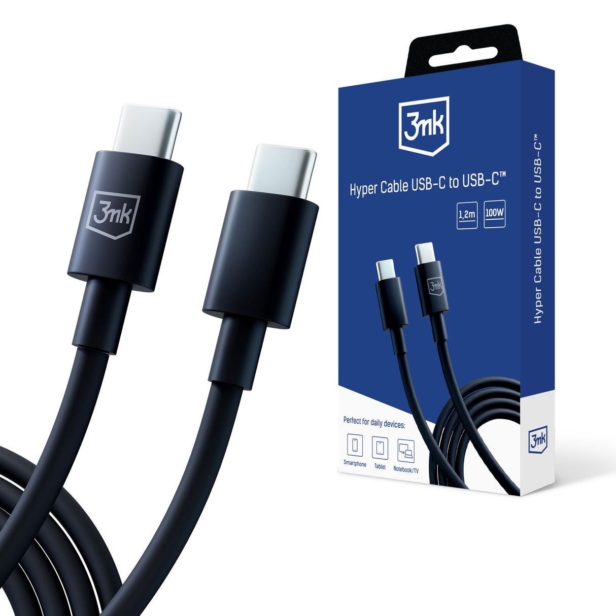 KABEL 3MK HYPER CABLE C TO C 100W 1.2M BLACK CZARNY