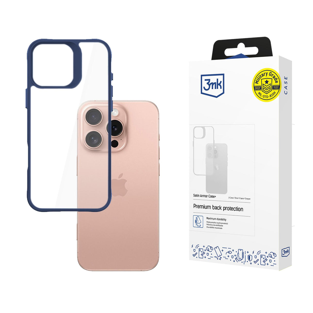 ETUI APPLE IPHONE 16 PRO - 3MK SATIN ARMOR CASE+ BLUE NIEBIESKIE