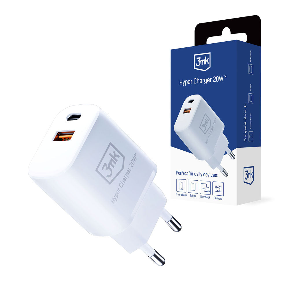 ŁADOWARKA SIECIOWA 3MK HYPER CHARGER 20W 1 USB I 1 USB C BIAŁA