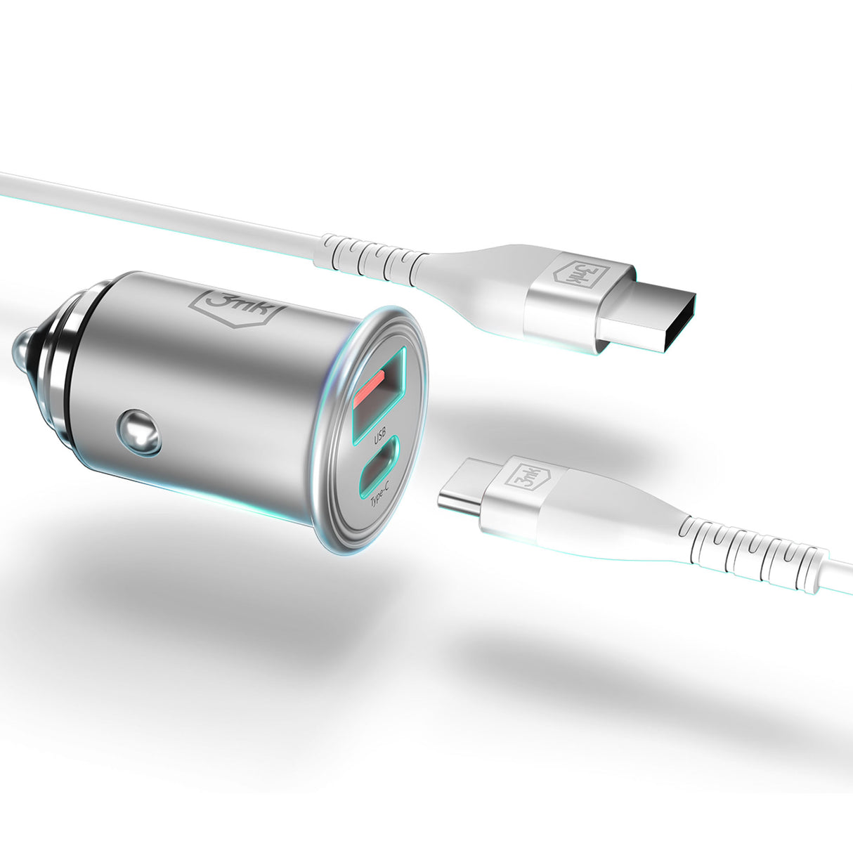ŁADOWARKA SAMOCHODOWA 3MK HYPER CAR CHARGER 30W PD QC PPS USB 1A1C SILVER