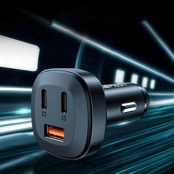 ŁADOWARKA SAMOCHODOWA ACEFAST 66W 2X USB TYP C / USB, PPS POWER DELIVERY QUICK CHARGE 4.0 AFC FCP SCP CZARNA B3 BLACK