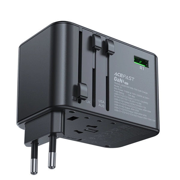 ADAPTER ŁADOWARKA PODRÓŻNA ACEFAST Z1 GAN 75W PD 3X USB-C 2X USB-A - CZARNY