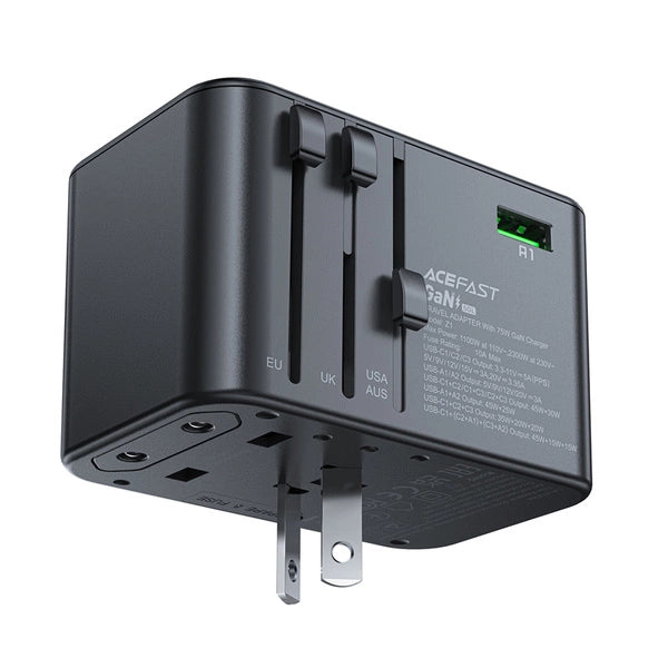 ADAPTER ŁADOWARKA PODRÓŻNA ACEFAST Z1 GAN 75W PD 3X USB-C 2X USB-A - CZARNY