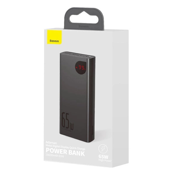 BASEUS ADAMAN POWERBANK 2X USB / 1X USB TYP C / 1X MICRO USB 20000MAH 65W QUICK CHARGE 3.0 POWER DELIVERY CZARNY (PPIMDA-D01)