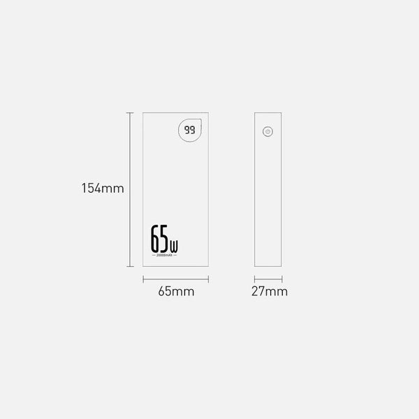 BASEUS ADAMAN POWERBANK 2X USB / 1X USB TYP C / 1X MICRO USB 20000MAH 65W QUICK CHARGE 3.0 POWER DELIVERY CZARNY (PPIMDA-D01)