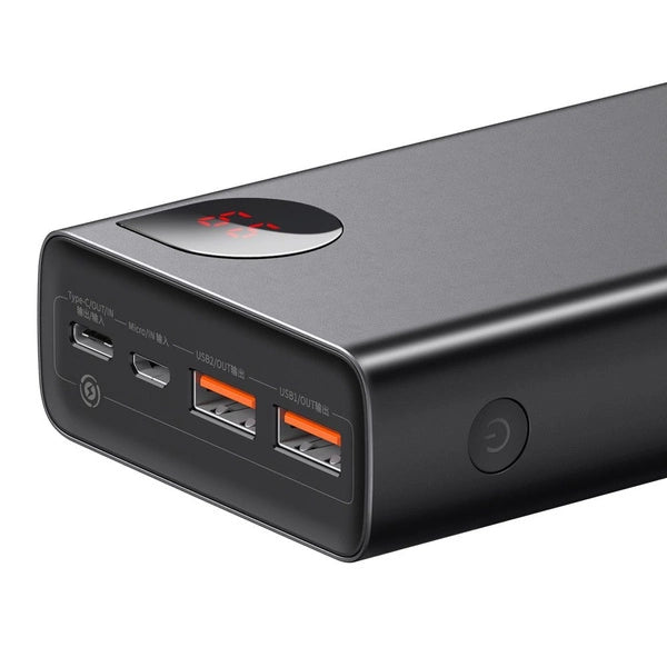 BASEUS ADAMAN POWERBANK 2X USB / 1X USB TYP C / 1X MICRO USB 20000MAH 65W QUICK CHARGE 3.0 POWER DELIVERY CZARNY (PPIMDA-D01)