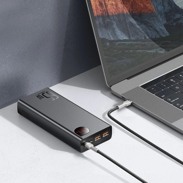 BASEUS ADAMAN POWERBANK 2X USB / 1X USB TYP C / 1X MICRO USB 20000MAH 65W QUICK CHARGE 3.0 POWER DELIVERY CZARNY (PPIMDA-D01)