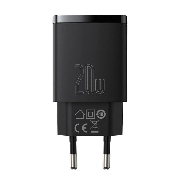 BASEUS COMPACT SZYBKA ŁADOWARKA SIECIOWA USB / USB TYP C 20W 3A POWER DELIVERY QUICK CHARGE 3.0 CZARNY (CCXJ-B01)