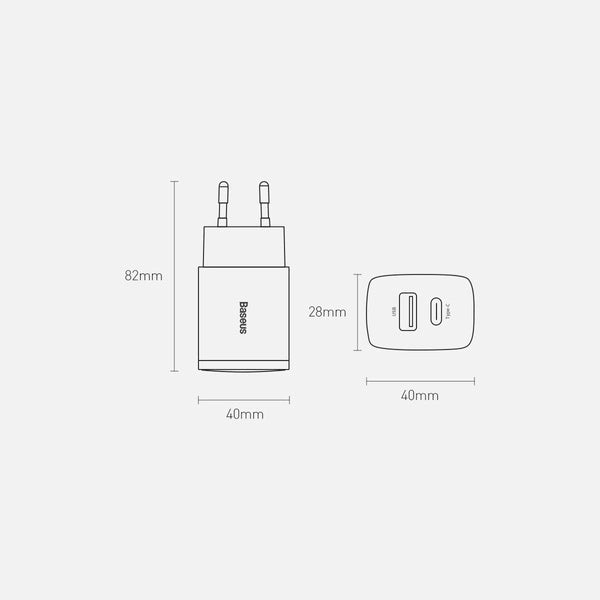 BASEUS COMPACT SZYBKA ŁADOWARKA SIECIOWA USB / USB TYP C 20W 3A POWER DELIVERY QUICK CHARGE 3.0 CZARNY (CCXJ-B01)