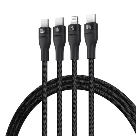 BASEUS KABEL FLASH SERIES 3 3W1 FAST CHARGING TYPE-C TO C+C+L 100W 1.5M CZARNY