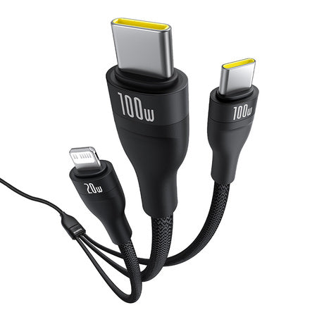 BASEUS KABEL FLASH SERIES 3 3W1 FAST CHARGING TYPE-C TO C+C+L 100W 1.5M CZARNY