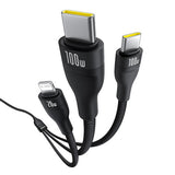 BASEUS KABEL FLASH SERIES 3 3W1 FAST CHARGING TYPE-C TO C+C+L 100W 1.5M CZARNY