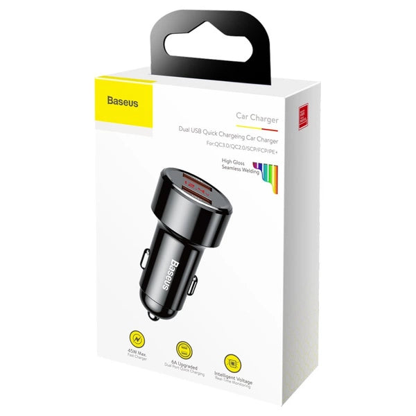 BASEUS MAGIC SERIES DUAL QC - ŁADOWARKA SAMOCHODOWA QUICK CHARGE 3.0 2X USB 45W 6A CZARNY (CCMLC20A-01)