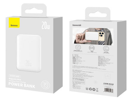 BASEUS MAGNETIC MINI WIRELESS FAST CHARGE POWER BANK 10000MAH 20W BIAŁY