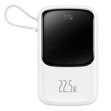 BASEUS QPOW DIGITAL DISPLAY POWERBANK Z SZYBKIM ŁADOWANIEM 10000MAH 22,5W QC/PD/SCP/FCP Z WBUDOWANYM KABLEM USB-C BIAŁY