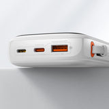 BASEUS QPOW DIGITAL DISPLAY POWERBANK Z SZYBKIM ŁADOWANIEM 10000MAH 22,5W QC/PD/SCP/FCP Z WBUDOWANYM KABLEM USB-C BIAŁY