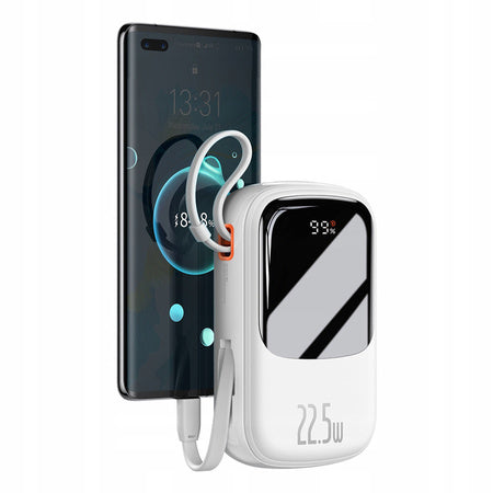 BASEUS QPOW PRO POWER BANK 20000MAH 22.5W Z WBUDOWANYM KABLEM USB-C I SZYBKIM ŁADOWANIEM BIAŁY