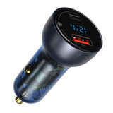 BASEUS ŁADOWARKA SAMOCHODOWA USB / USB TYP C 65 W 5 A SCP QUICK CHARGE 4.0+ POWER DELIVERY 3.0 EKRAN LCD + KABEL USB TYP C - USB TYP C SZARY (TZCCKX-0G)