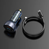 BASEUS ŁADOWARKA SAMOCHODOWA USB / USB TYP C 65 W 5 A SCP QUICK CHARGE 4.0+ POWER DELIVERY 3.0 EKRAN LCD + KABEL USB TYP C - USB TYP C SZARY (TZCCKX-0G)