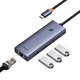 HUB USB-C 4W1 BASEUS ULTRAJOY 3 X USB-A 3.0 + RJ45 - SZARY