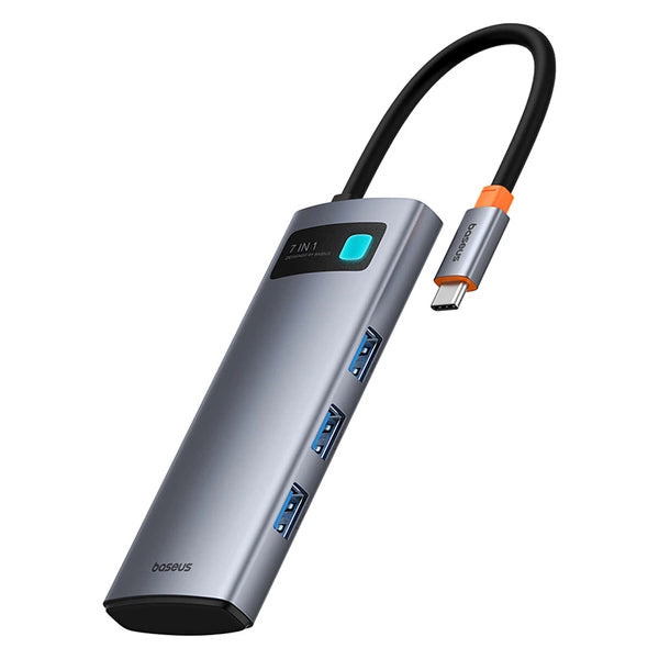 HUB USB-C BASEUS METAL GLEAM 7W1 HDMI 4K 60HZ / 3X USB 3.0 / USB-C PD / SD / MICROSD – SZARY