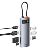 HUB USB-C BASEUS METAL GLEAM 7W1 HDMI 4K 60HZ / 3X USB 3.0 / USB-C PD / SD / MICROSD – SZARY