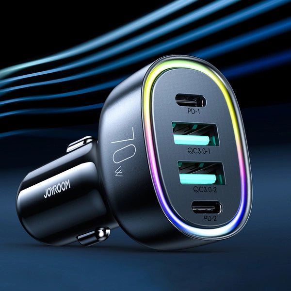 JOYROOM ŁADOWARKA SAMOCHODOWA 70W Z 4 PORTAMI: 2 X USB C, 2 X USB CZARNA (JR-CL29)