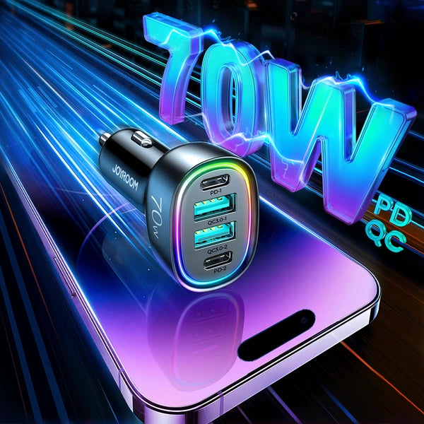 JOYROOM ŁADOWARKA SAMOCHODOWA 70W Z 4 PORTAMI: 2 X USB C, 2 X USB CZARNA (JR-CL29)