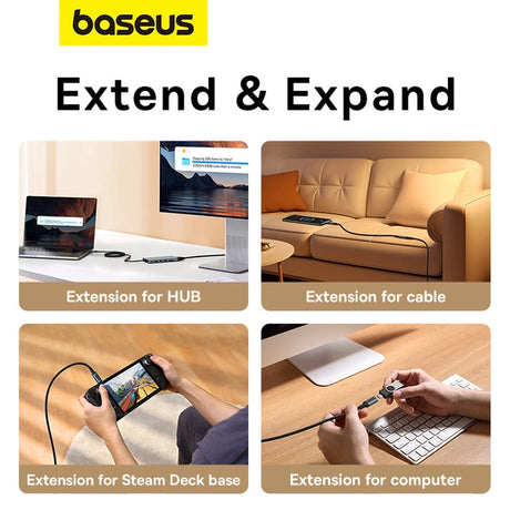 BASEUS HIGH DEFINITION KABEL PRZEDŁUŻACZ PRZEJŚCIÓWKA PRZEWÓD USB-C MĘSKI - USB-C ŻEŃSKI 10GB/S 0.5M B0063370C111-00 CZARNY