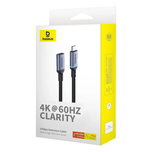 BASEUS HIGH DEFINITION KABEL PRZEDŁUŻACZ PRZEJŚCIÓWKA PRZEWÓD USB-C MĘSKI - USB-C ŻEŃSKI 10GB/S 0.5M B0063370C111-00 CZARNY