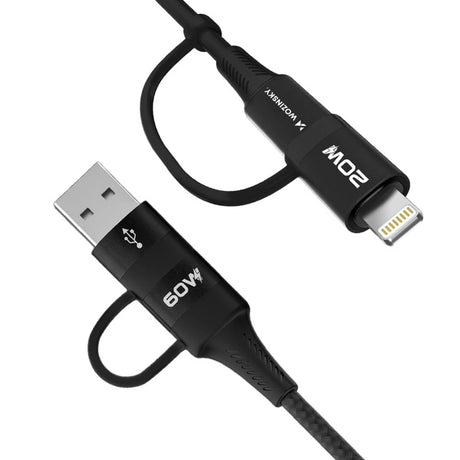 KABEL WOZINSKY WNBAA 4W1 2X USB-C 1X USB-A 1X LIGHTNING 60W 1 M - CZARNY