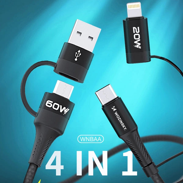 KABEL WOZINSKY WNBAA 4W1 2X USB-C 1X USB-A 1X LIGHTNING 60W 1 M - CZARNY
