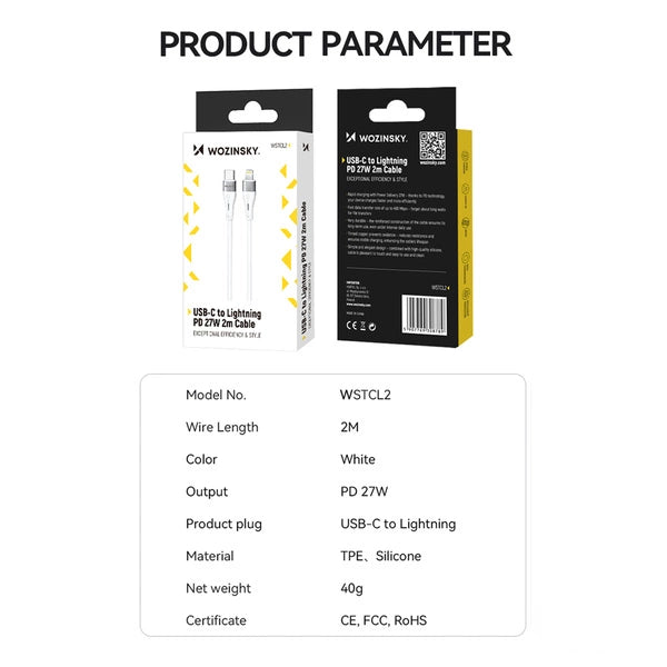 KABEL WOZINSKY WSTCL1 LIGHTNING / USB-C PD 27W 1 M - BIAŁY