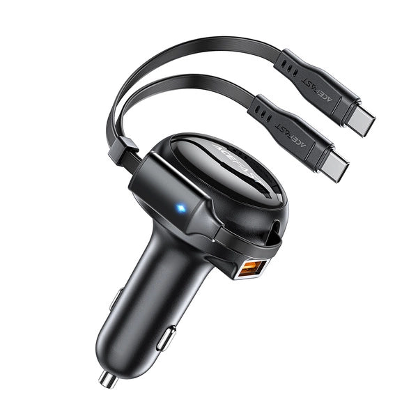 ŁADOWARKA SAMOCHODOWA ACEFAST B13 53W USB-A / 2 KABLE ROZWIJANE USB-C - CZARNA
