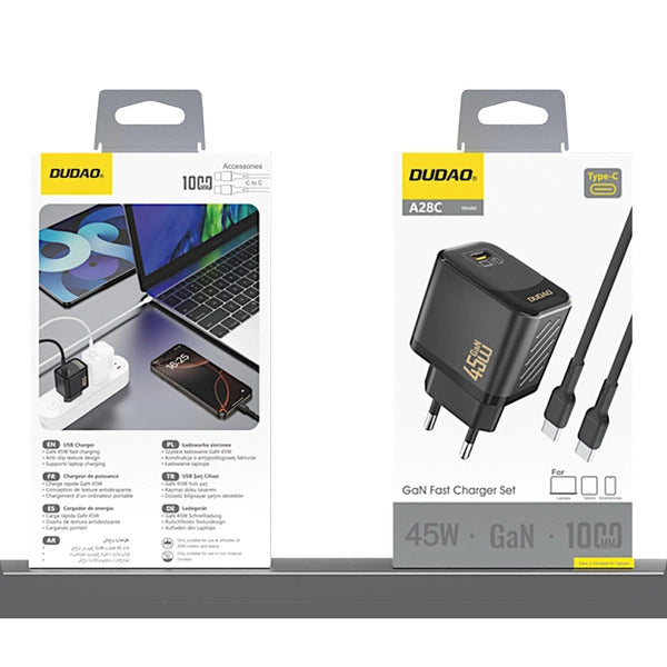 ŁADOWARKA SIECIOWA DUDAO A28 45W GAN +KABEL USB-C - CZARNA