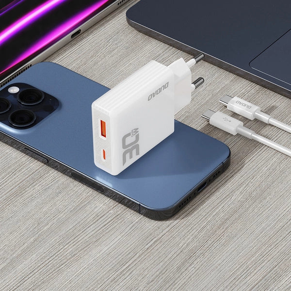 ŁADOWARKA SIECIOWA GAN DUDAO A30EUT 30W USB-A / USB-C + KABEL USB-C - USB-C - BIAŁA