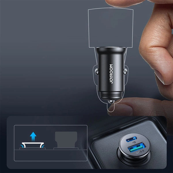 MINI ŁADOWARKA SAMOCHODOWA JOYROOM JR-CCN05 30W USB-A USB-C - CZARNA