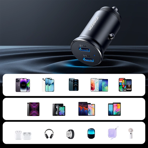 MINI ŁADOWARKA SAMOCHODOWA JOYROOM JR-CCN06 30W 2X USB-C METALOWA - CZARNA
