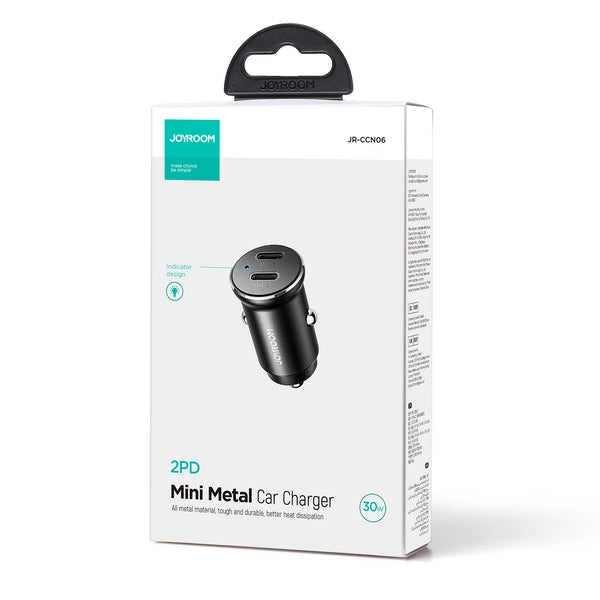MINI ŁADOWARKA SAMOCHODOWA JOYROOM JR-CCN06 30W 2X USB-C METALOWA - CZARNA