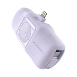 MINI POWERBANK WOZINSKY WF16-YLS 5000MAH 15W LIGHTNING Z WBUDOWANYM KABLEM USB-C I ŁADOWARKĄ DO APPLE WATCH - FIOLETOWY